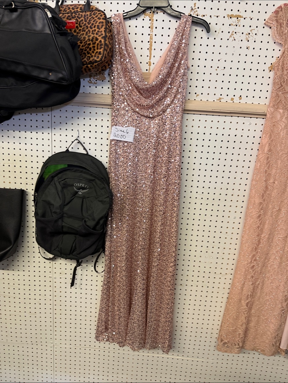 Rose Gold Sequin Cowl Neck Gown
